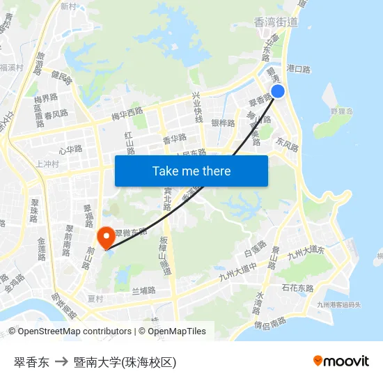 翠香东 to 暨南大学(珠海校区) map
