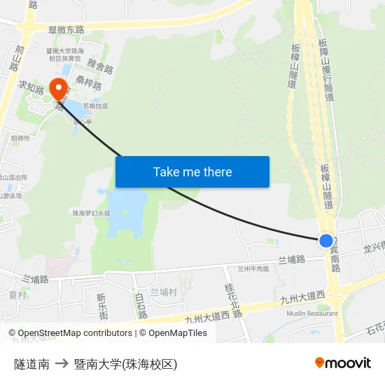 隧道南 to 暨南大学(珠海校区) map