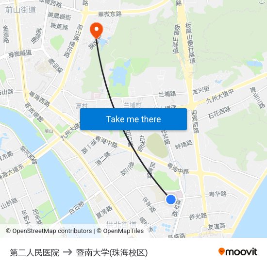 第二人民医院 to 暨南大学(珠海校区) map