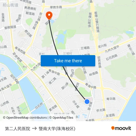 第二人民医院 to 暨南大学(珠海校区) map