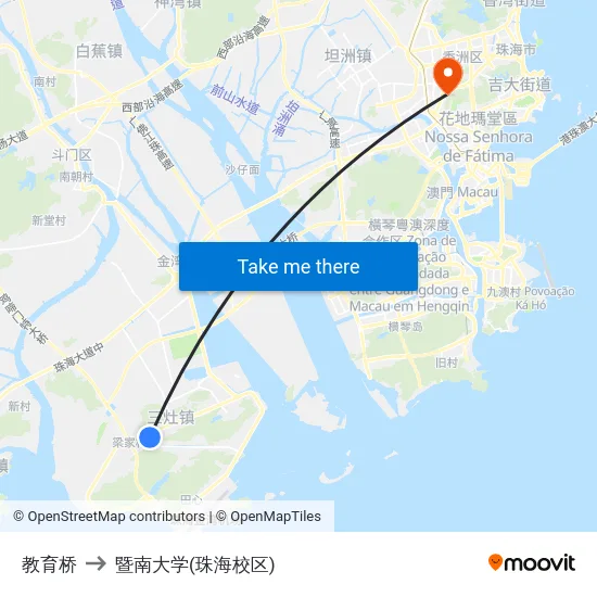 教育桥 to 暨南大学(珠海校区) map