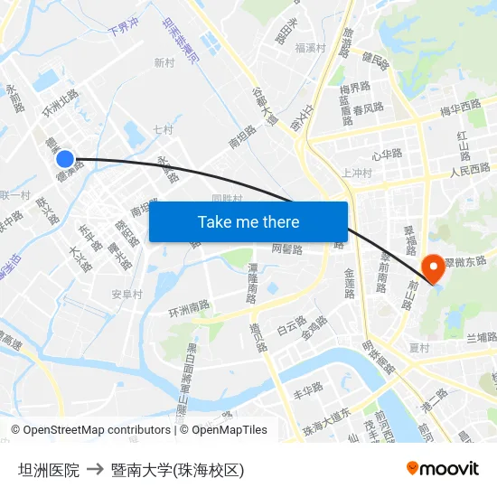 坦洲医院 to 暨南大学(珠海校区) map