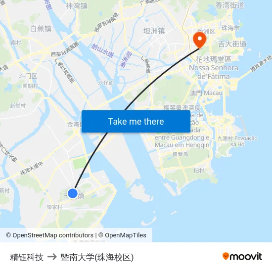 精钰科技 to 暨南大学(珠海校区) map