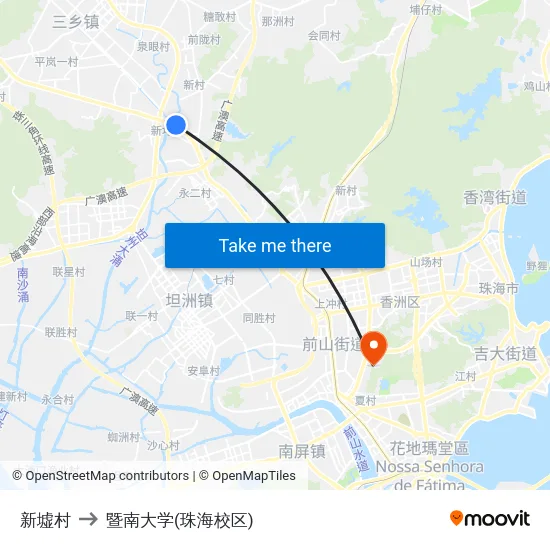新墟村 to 暨南大学(珠海校区) map