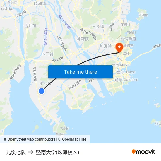 九顷七队 to 暨南大学(珠海校区) map
