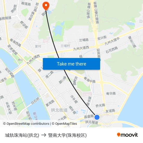 城轨珠海站(拱北) to 暨南大学(珠海校区) map