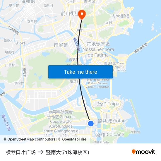 横琴口岸广场 to 暨南大学(珠海校区) map
