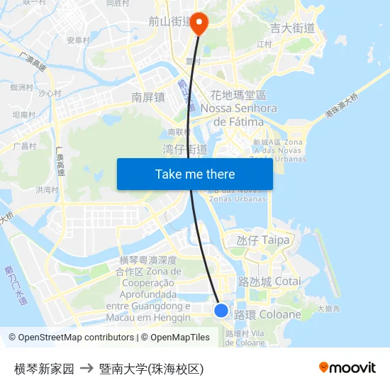 横琴新家园 to 暨南大学(珠海校区) map