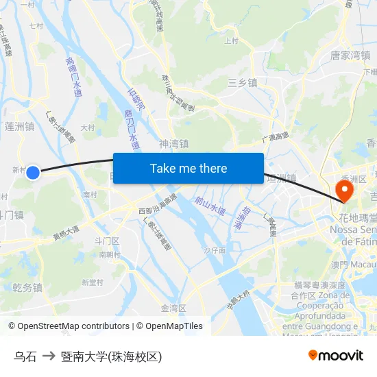 乌石 to 暨南大学(珠海校区) map