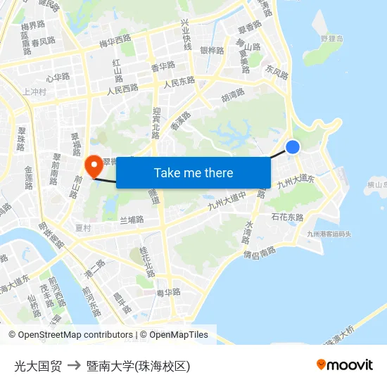 光大国贸 to 暨南大学(珠海校区) map