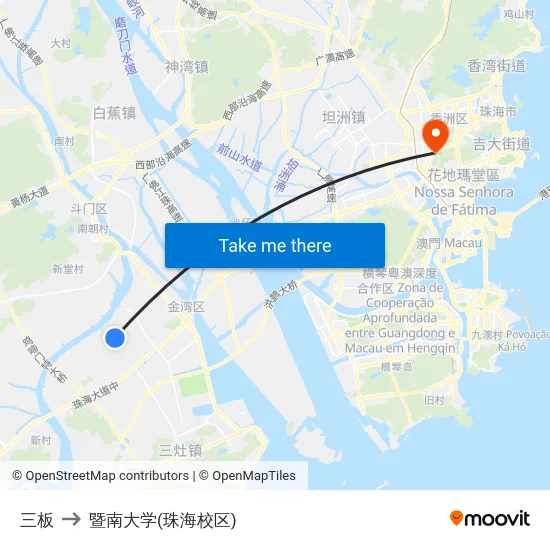 三板 to 暨南大学(珠海校区) map