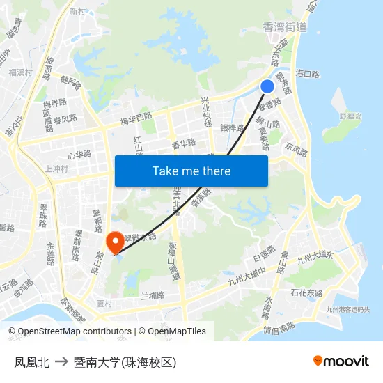 凤凰北 to 暨南大学(珠海校区) map