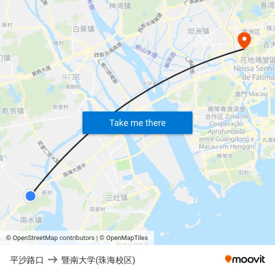 平沙路口 to 暨南大学(珠海校区) map