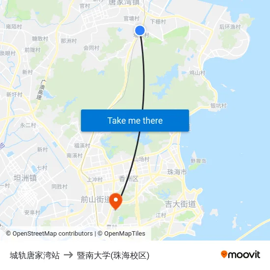 城轨唐家湾站 to 暨南大学(珠海校区) map