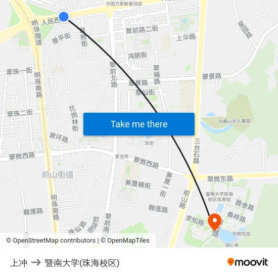 上冲 to 暨南大学(珠海校区) map