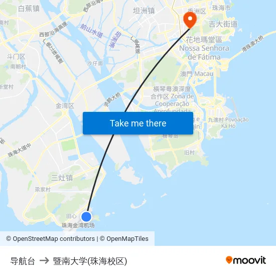 导航台 to 暨南大学(珠海校区) map
