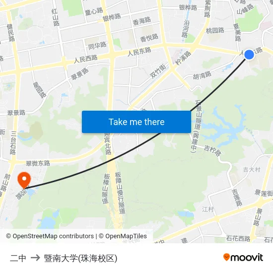 二中 to 暨南大学(珠海校区) map