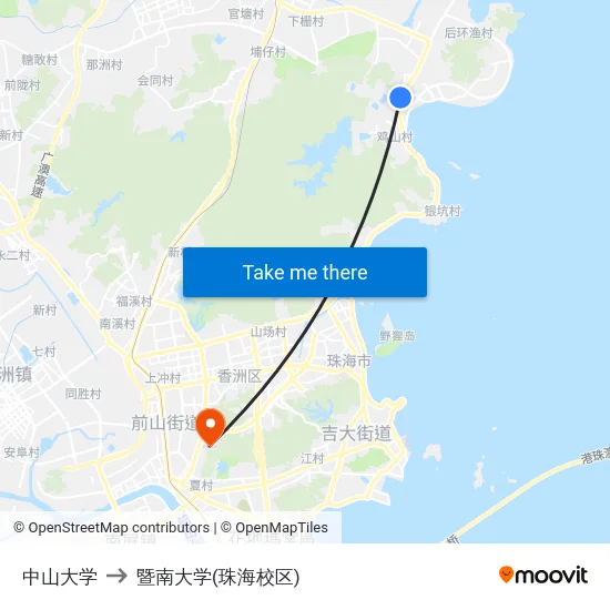 中山大学 to 暨南大学(珠海校区) map