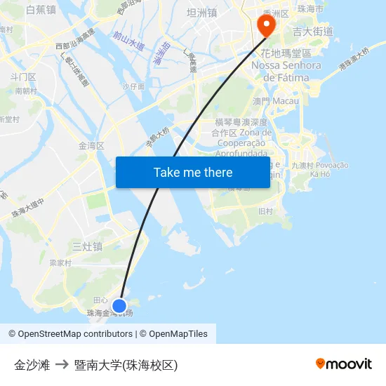 金沙滩 to 暨南大学(珠海校区) map