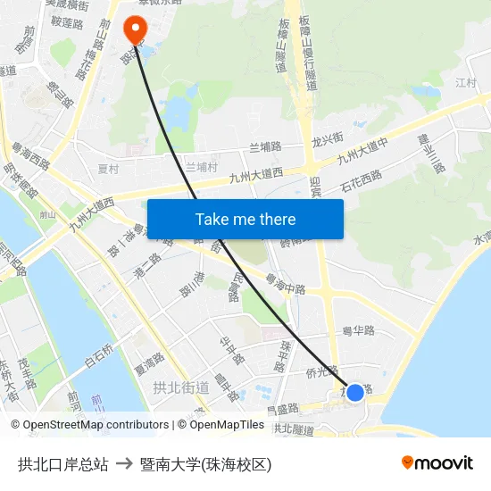 拱北口岸总站 to 暨南大学(珠海校区) map