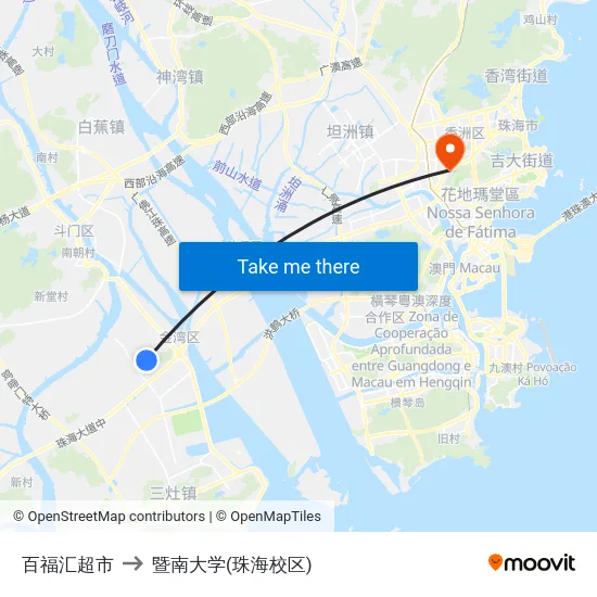百福汇超市 to 暨南大学(珠海校区) map