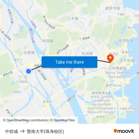 中纺城 to 暨南大学(珠海校区) map