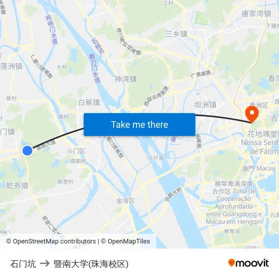 石门坑 to 暨南大学(珠海校区) map
