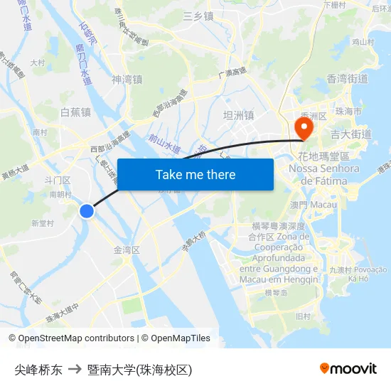 尖峰桥东 to 暨南大学(珠海校区) map