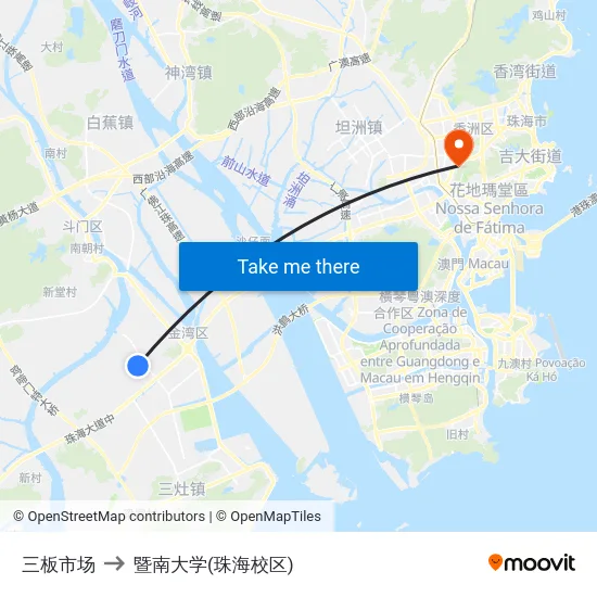 三板市场 to 暨南大学(珠海校区) map