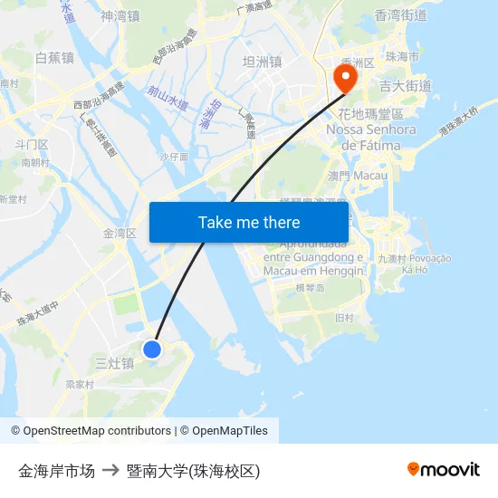 金海岸市场 to 暨南大学(珠海校区) map