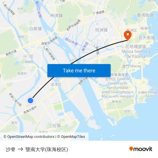沙脊 to 暨南大学(珠海校区) map