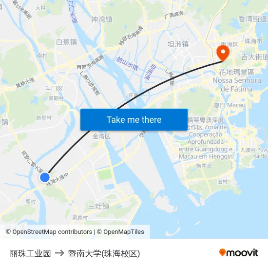 丽珠工业园 to 暨南大学(珠海校区) map