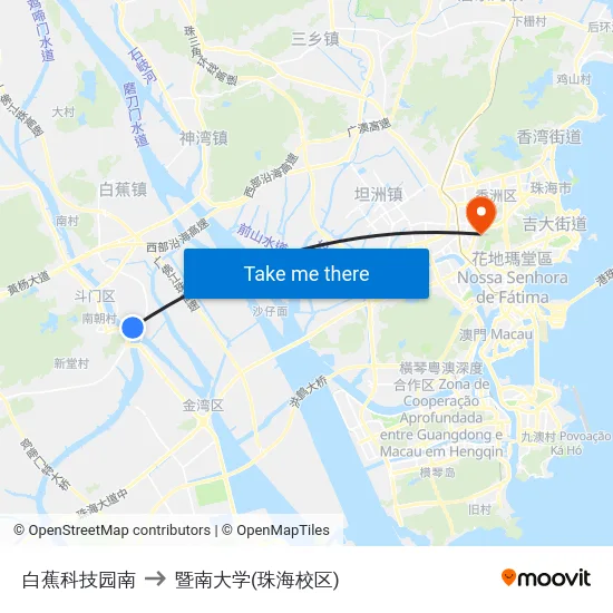 白蕉科技园南 to 暨南大学(珠海校区) map