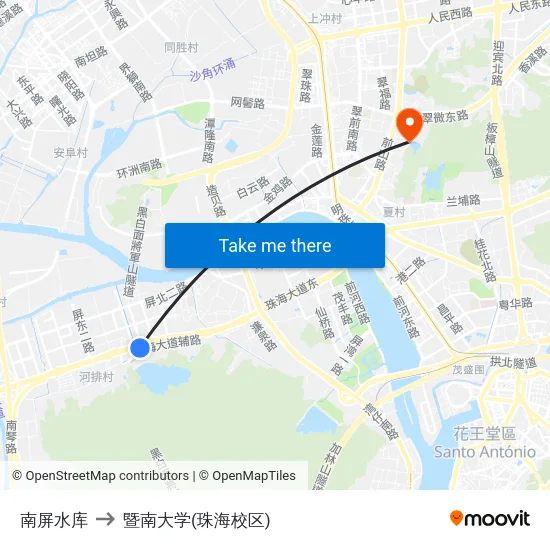 南屏水库 to 暨南大学(珠海校区) map