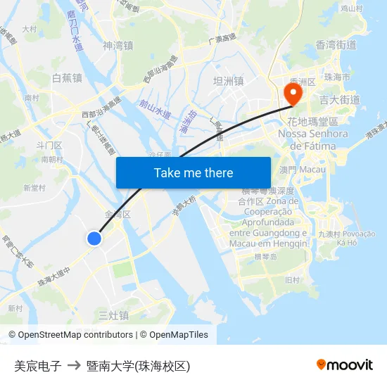 美宸电子 to 暨南大学(珠海校区) map