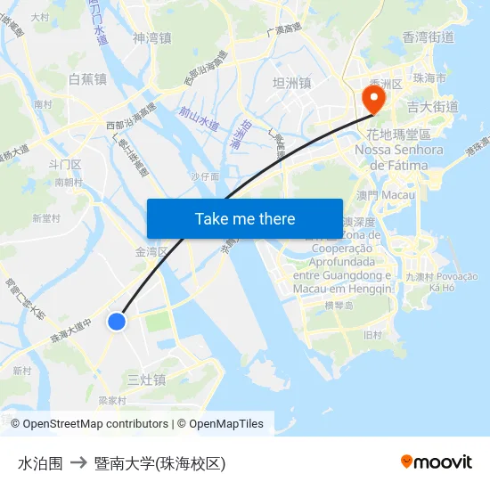 水泊围 to 暨南大学(珠海校区) map