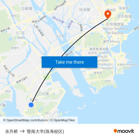 东升桥 to 暨南大学(珠海校区) map