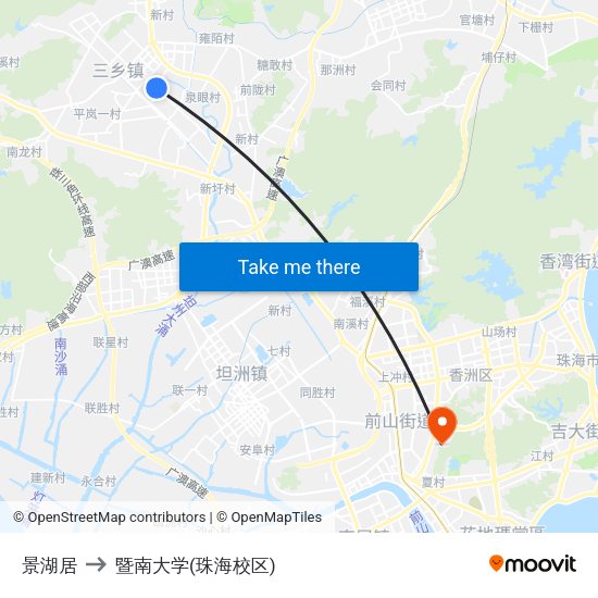 景湖居 to 暨南大学(珠海校区) map