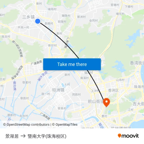 景湖居 to 暨南大学(珠海校区) map