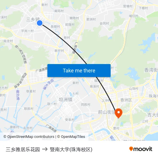 三乡雅居乐花园 to 暨南大学(珠海校区) map