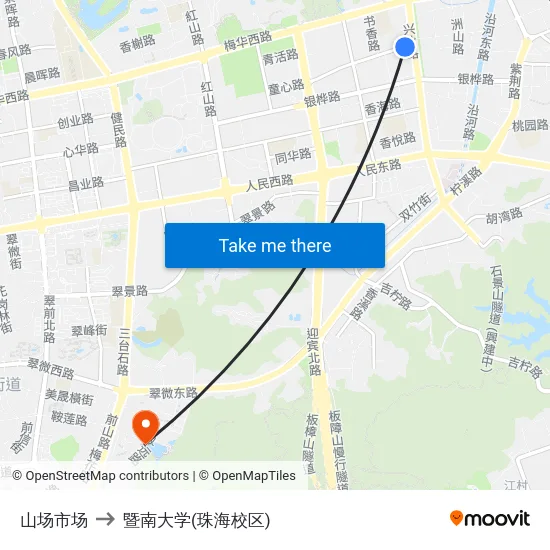 山场市场 to 暨南大学(珠海校区) map