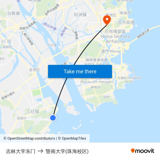 吉林大学东门 to 暨南大学(珠海校区) map