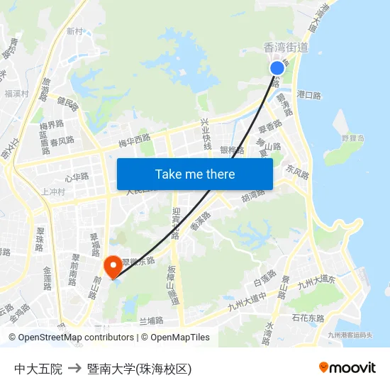 中大五院 to 暨南大学(珠海校区) map