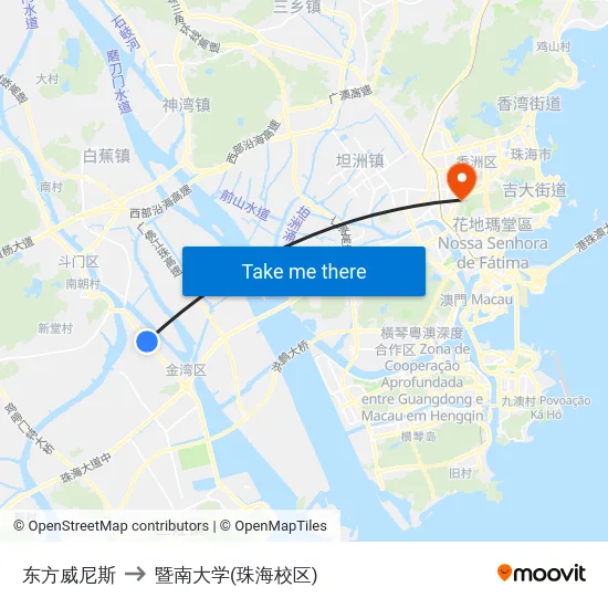 东方威尼斯 to 暨南大学(珠海校区) map
