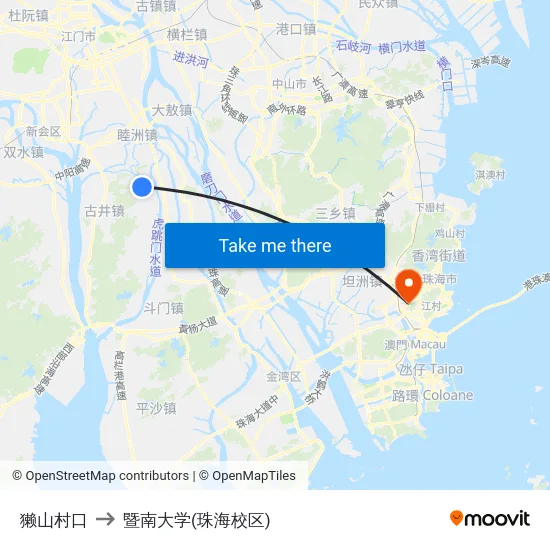 獭山村口 to 暨南大学(珠海校区) map