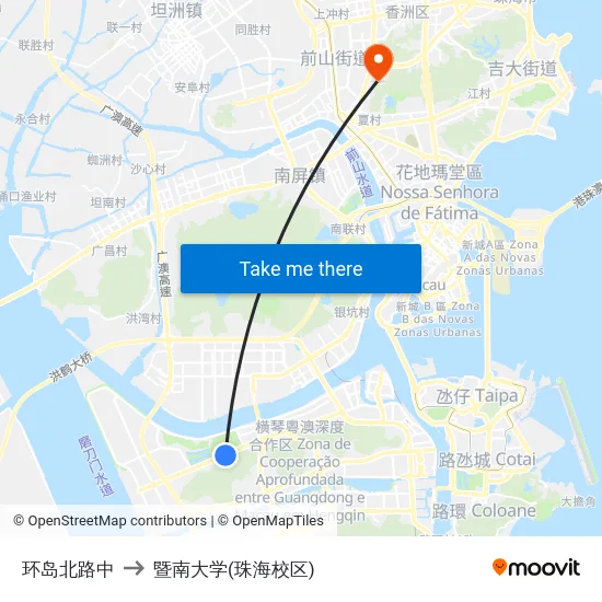 环岛北路中 to 暨南大学(珠海校区) map