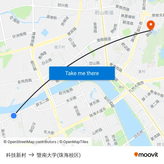 科技新村 to 暨南大学(珠海校区) map