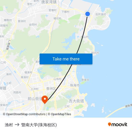 渔村 to 暨南大学(珠海校区) map