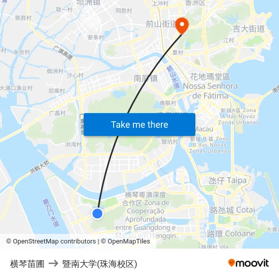 横琴苗圃 to 暨南大学(珠海校区) map