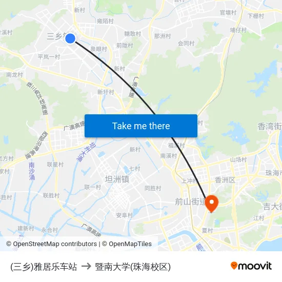 (三乡)雅居乐车站 to 暨南大学(珠海校区) map